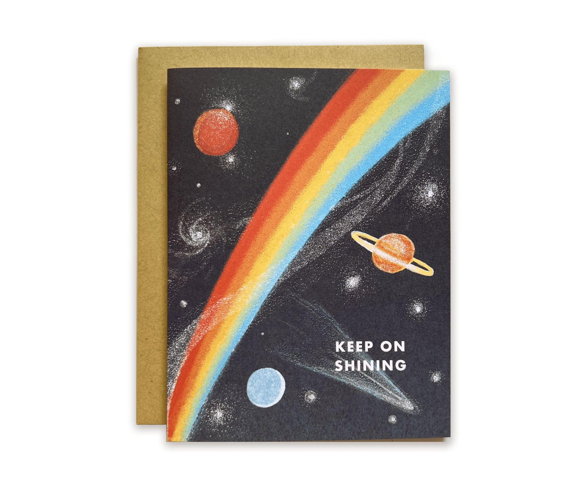 Keep on Shining Space Rainbow Greeting Card, by The Wild Wander.