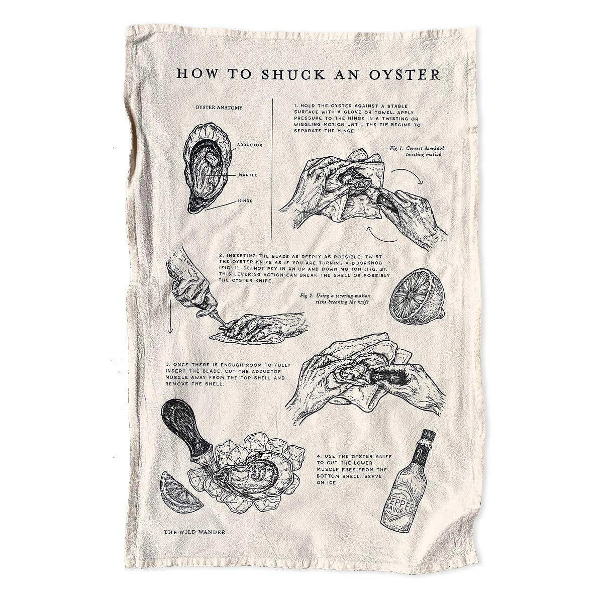 Oyster Shucking Guide Flour Sack Tea Towel