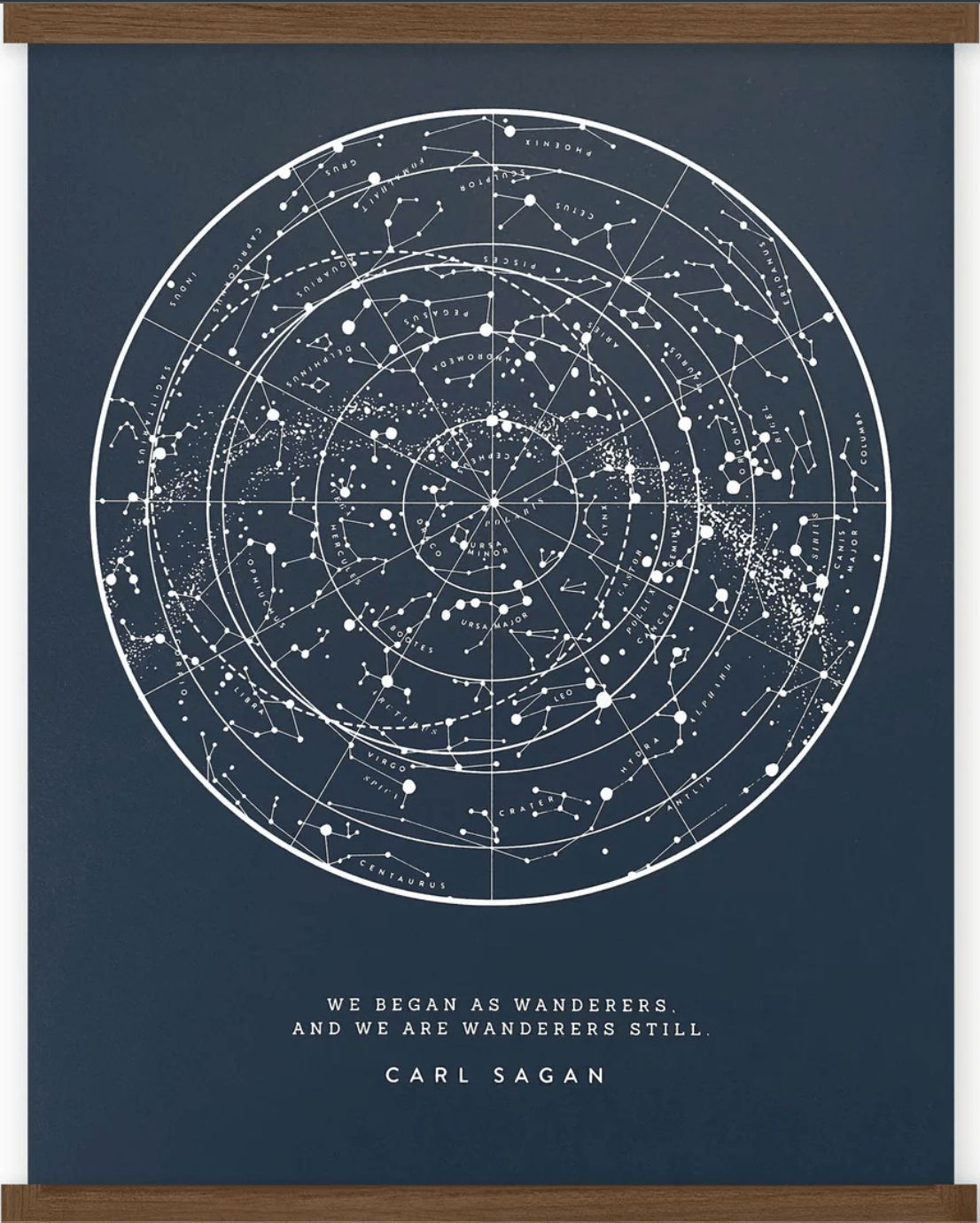 A black and white print of the Sagan Star Chart 18x24 by The Wild Wander.