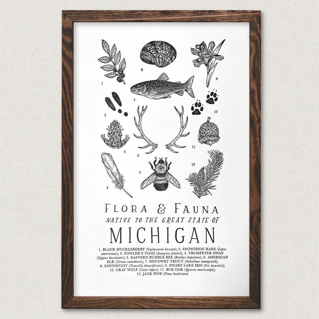 The Wild Wander Michigan Field Guide Letterpress Print.