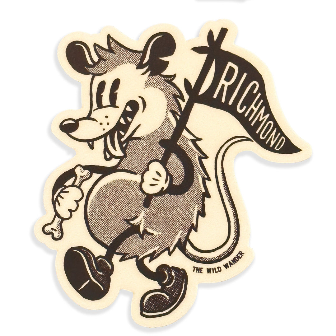 A Richmond River Rat Sticker with a rat holding a flag by The Wild Wander.