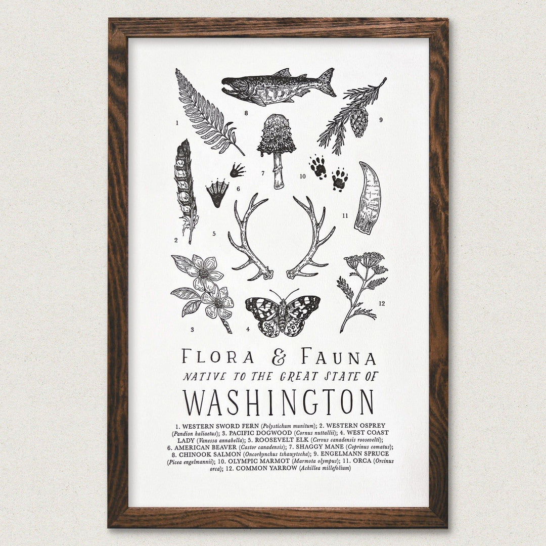 The Wild Wander Washington Field Guide Letterpress Print