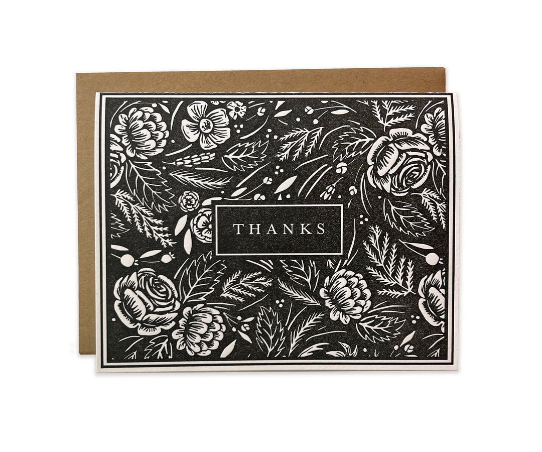 Botanical Thanks Card - Black
