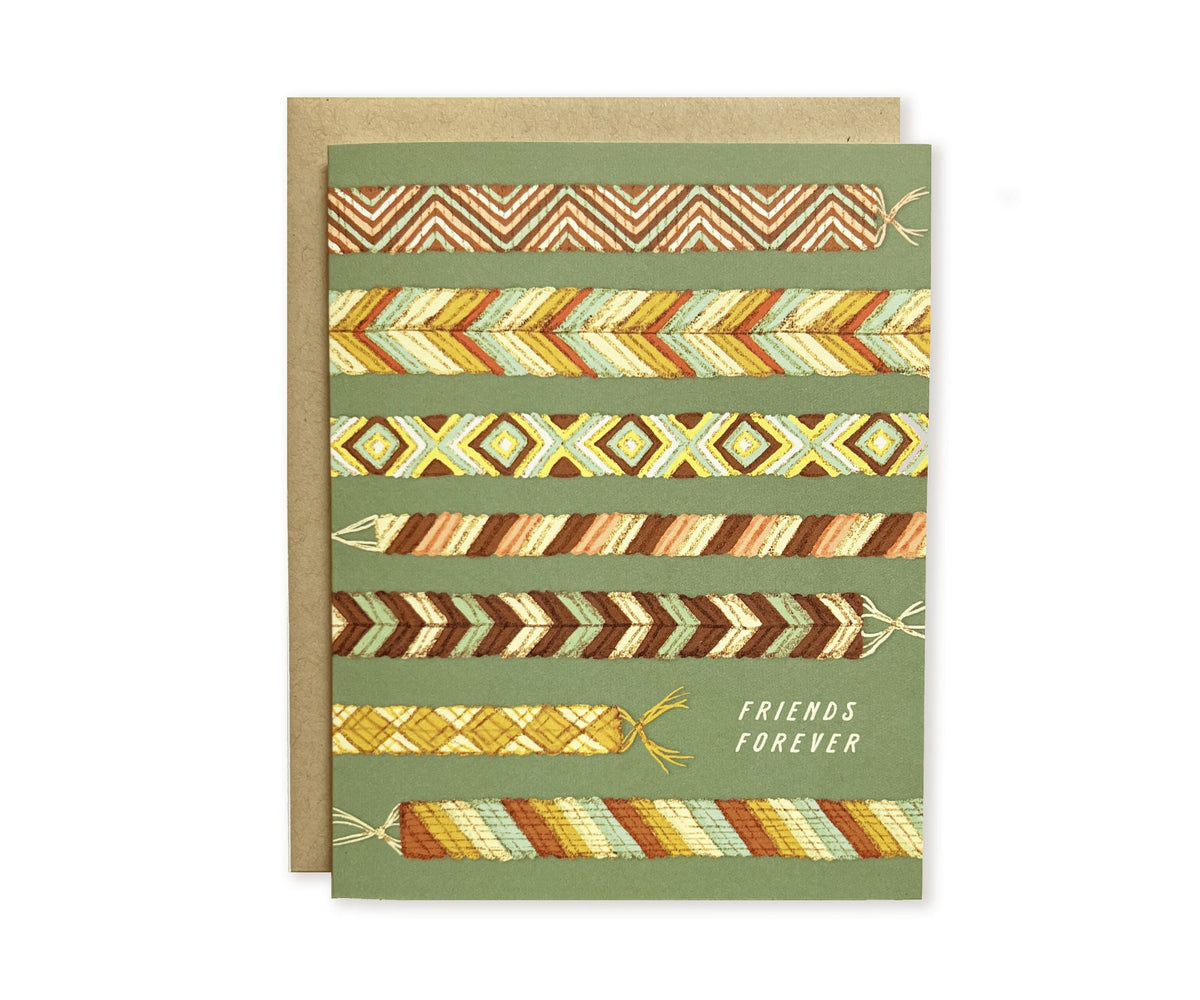 A Friends Forever Friendship Bracelet Greeting Card with geometric patterns on it from The Wild Wander.