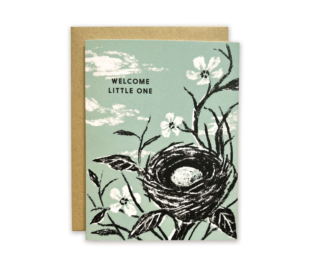 The sentence would then be: Welcome Little One Nest Greeting Card.
