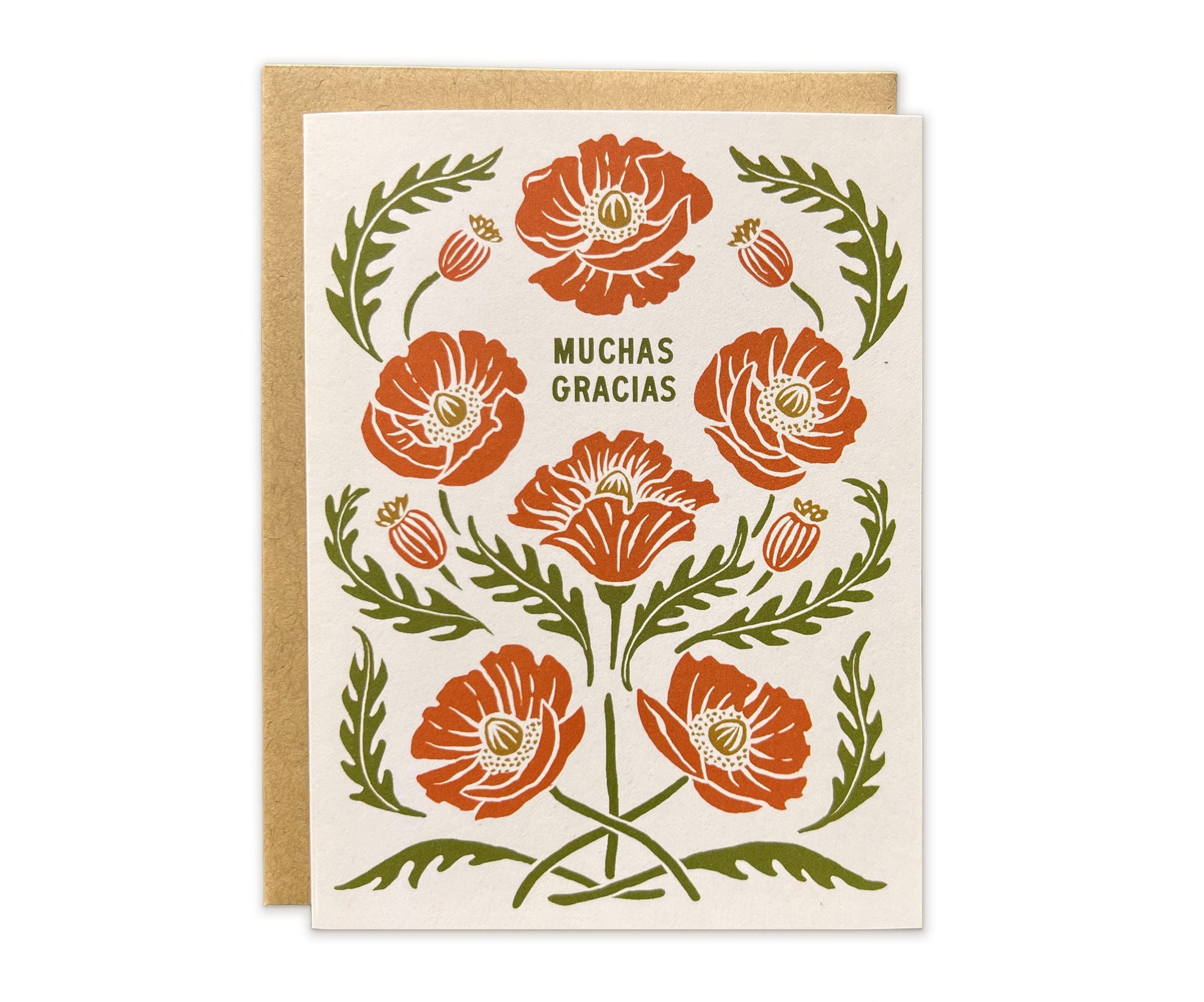 A Muchas Gracias Poppies Greeting Card by The Wild Wander with orange flowers.