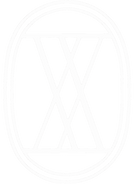 A monochromatic logo featuring three overlapping X shapes within an oval border.