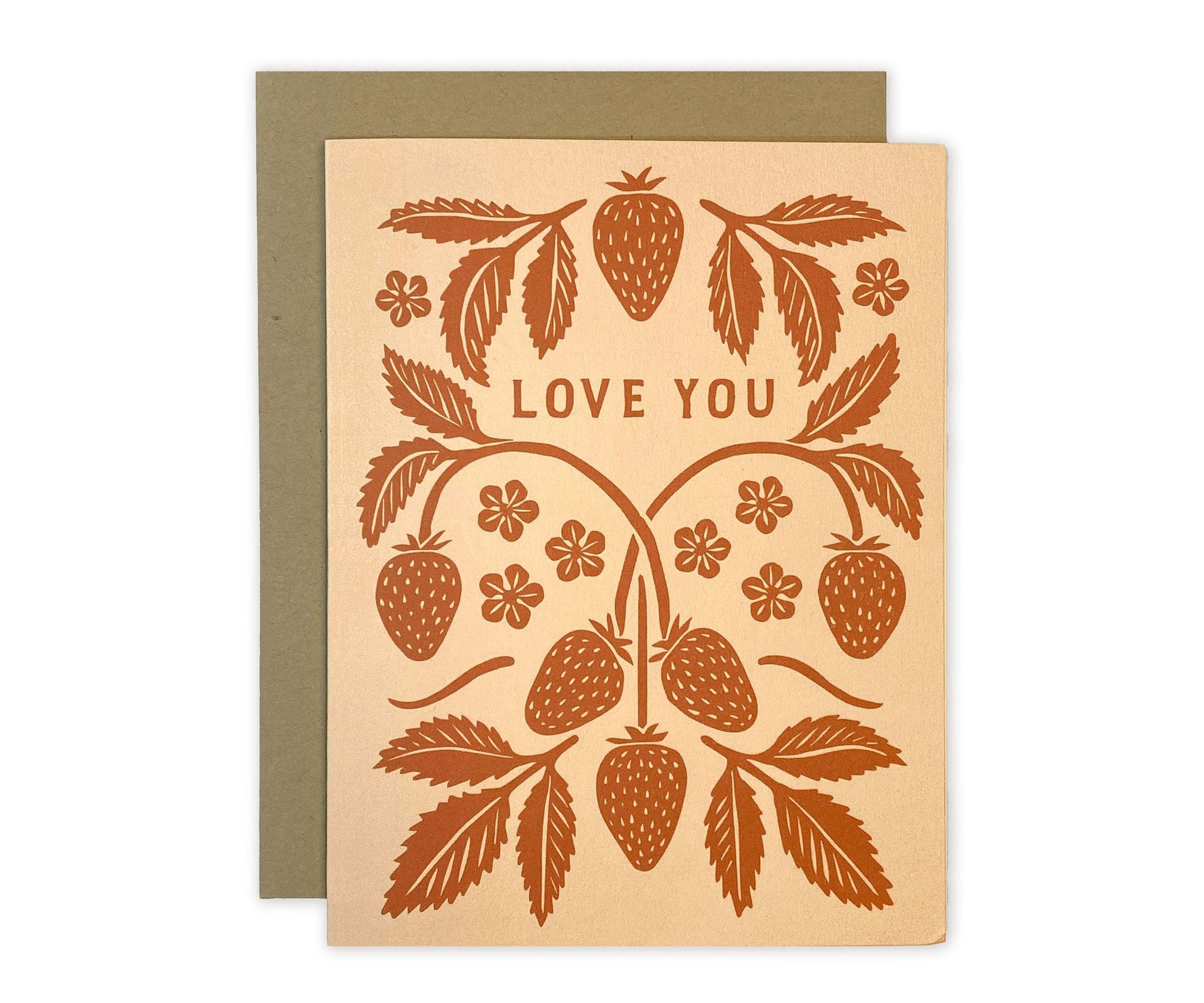 A Love You Strawberry Floral Greeting Card with the brand name The Wild Wander.
