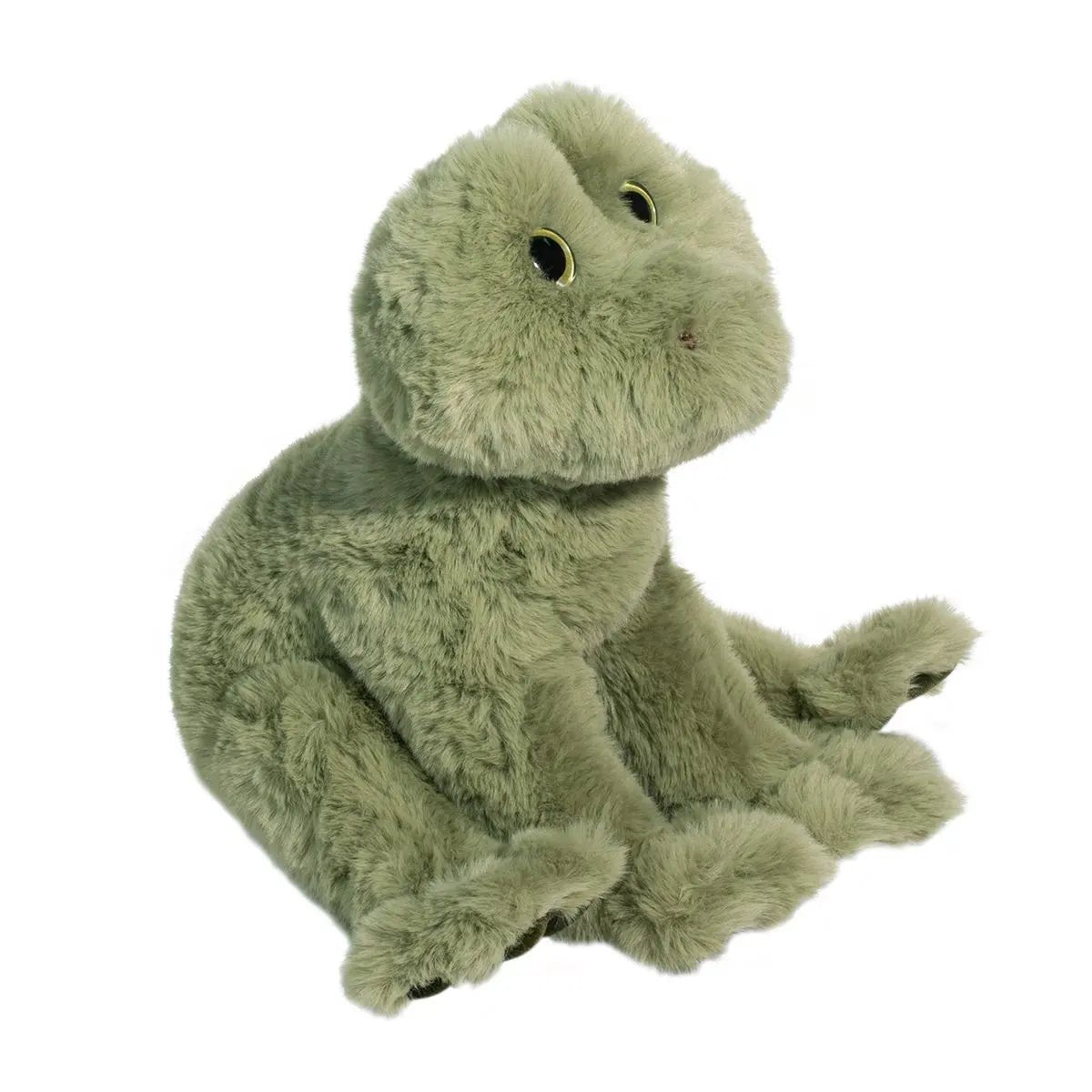 A Finnie Soft Frog plush toy sitting on a white background, ready for cuddles. (Brand Name: Douglas)