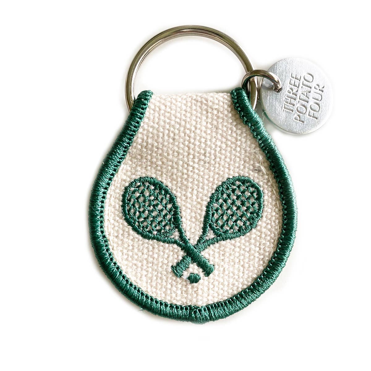 A Patch Keychain - Tennis Partners keychain with a tennis racket on it by Three Potato Four.