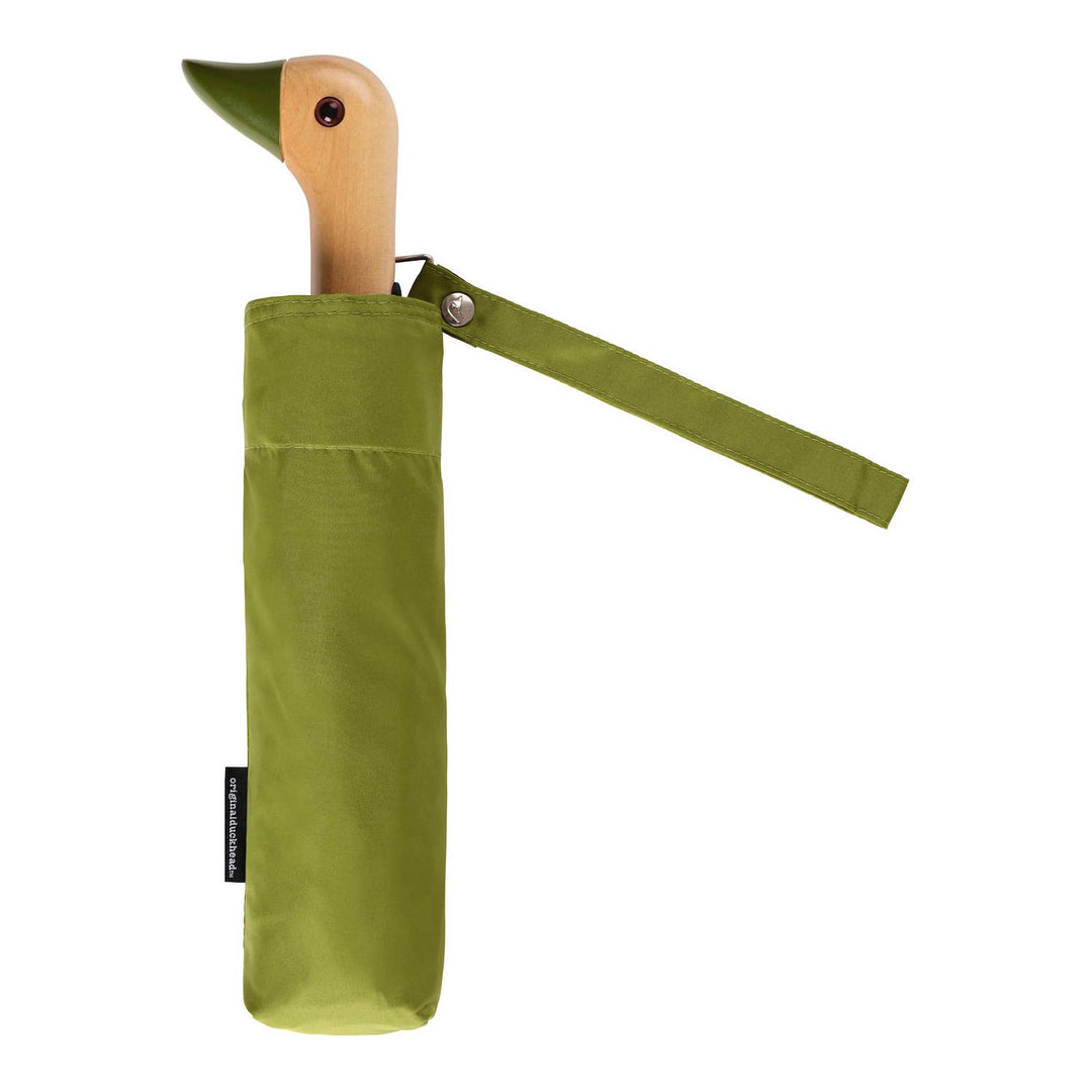 A Original Duckhead Olive Umbrella with a wooden handle.