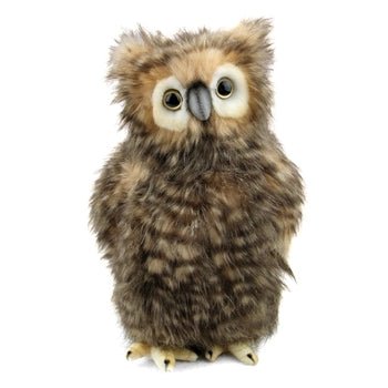 A Hansa Brown Owl Stuffed Animal sitting.