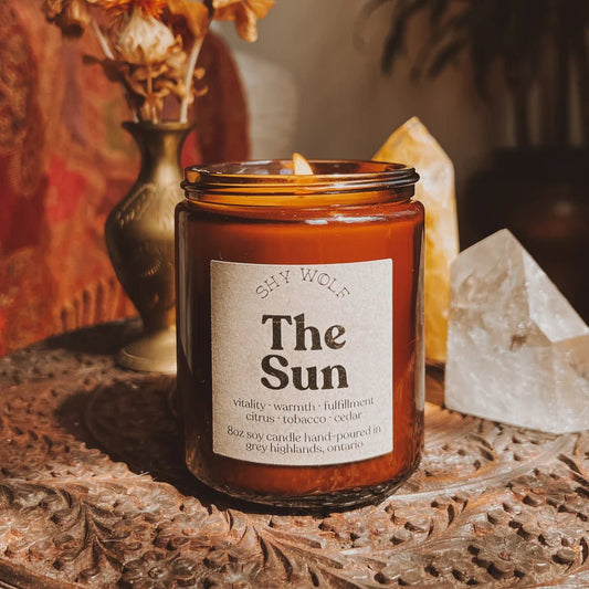 The Sun Soy Candle - Citrus, Tobacco, and Cedar