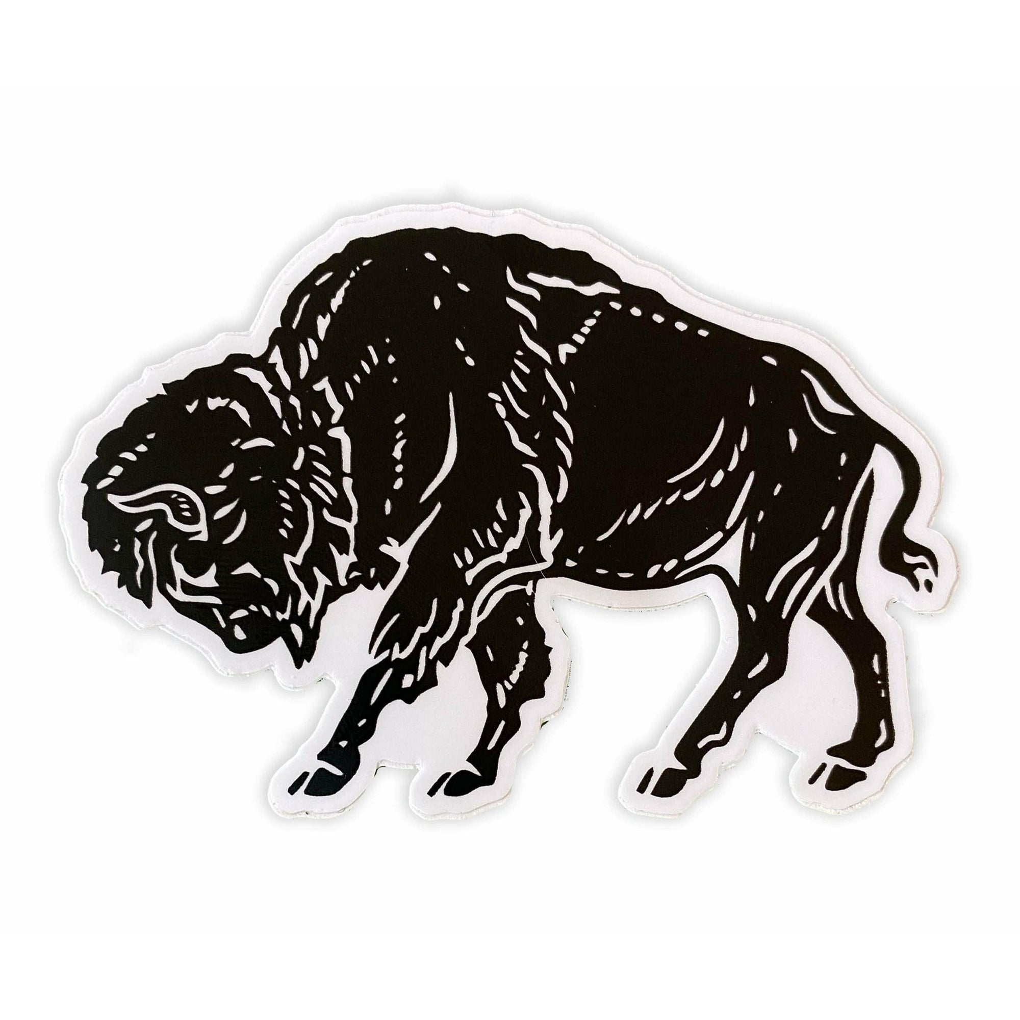 A black and white Bison Sticker of a buffalo from The Wild Wander.