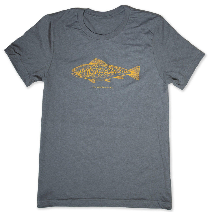 A Brook Trout T-Shirt with an image of a fish by The Wild Wander.