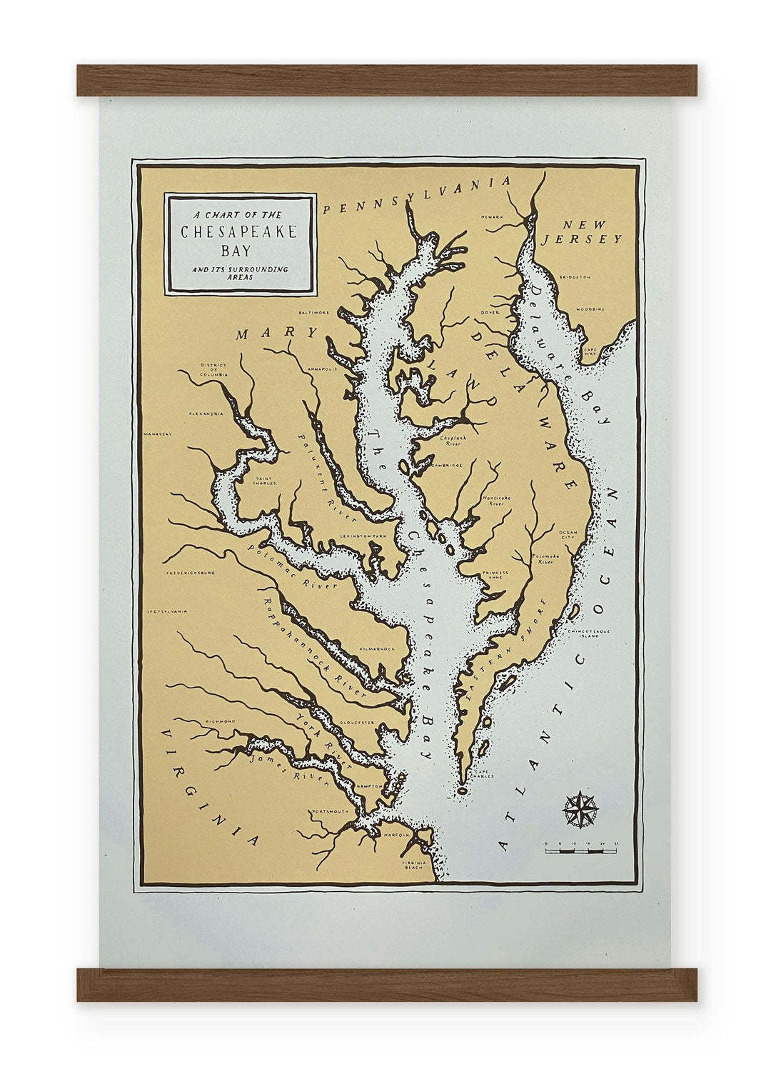 A Chesapeake Bay Map 11x17 Print of Maryland, Virginia and the Rappahannock river by The Wild Wander.