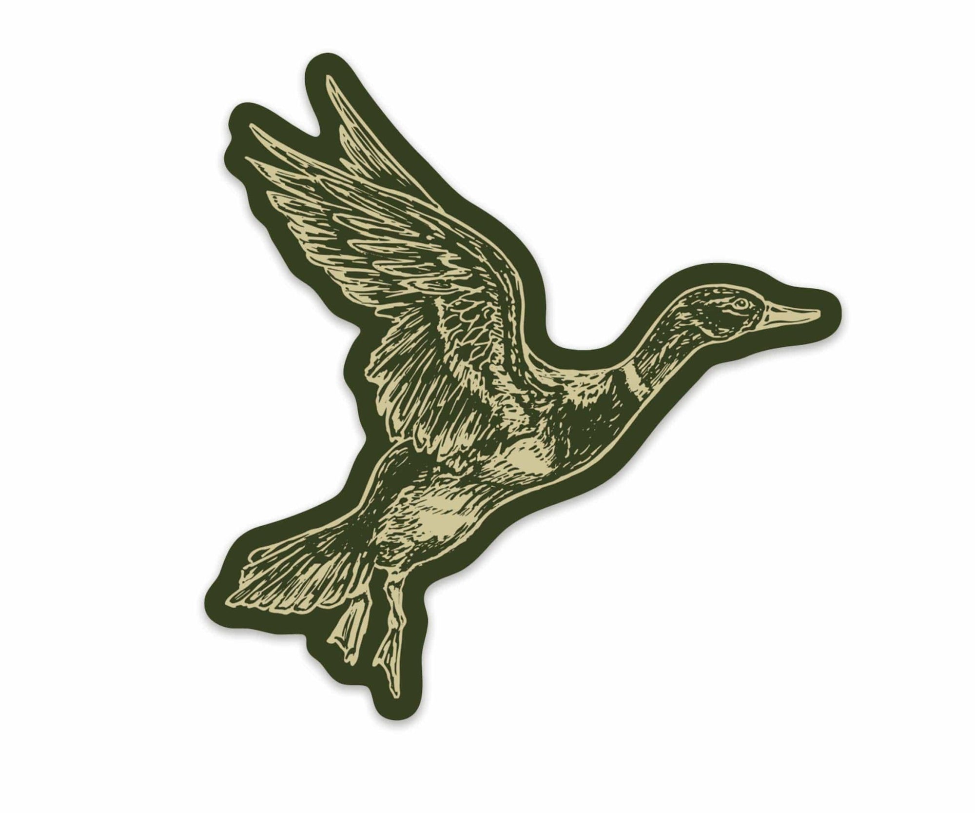 A Mallard Duck Sticker from The Wild Wander flying in the air.