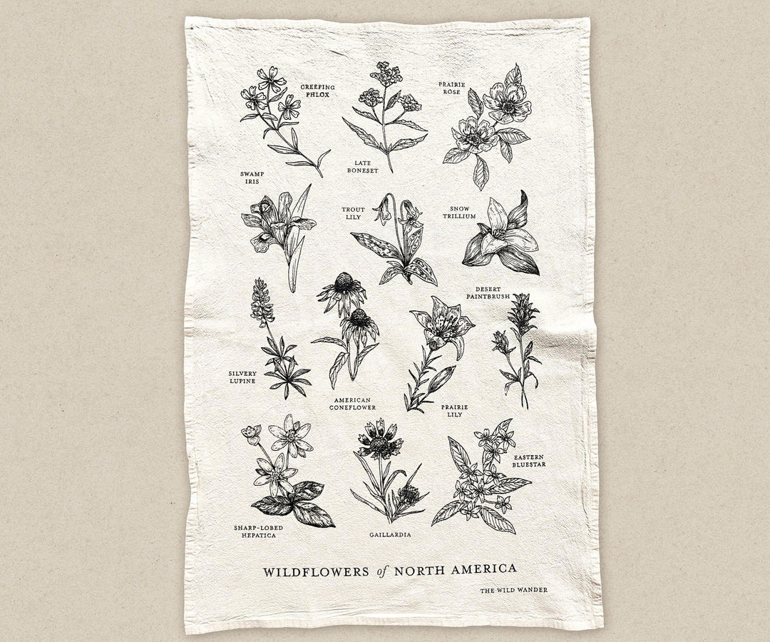 North American Wildflowers Flour Sack Tea Towel The Wild Wander