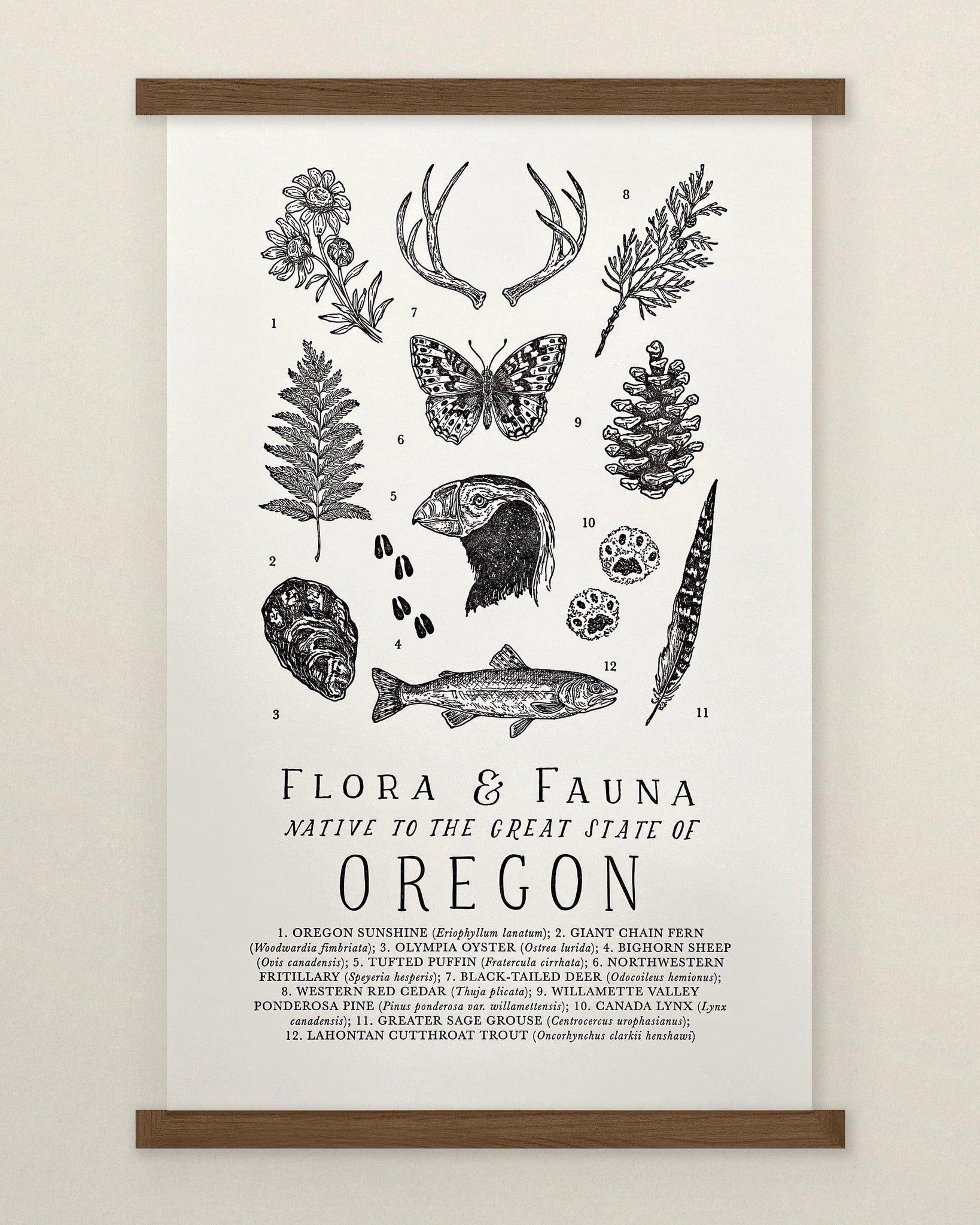 The Wild Wander Oregon Field Guide Letterpress Print.