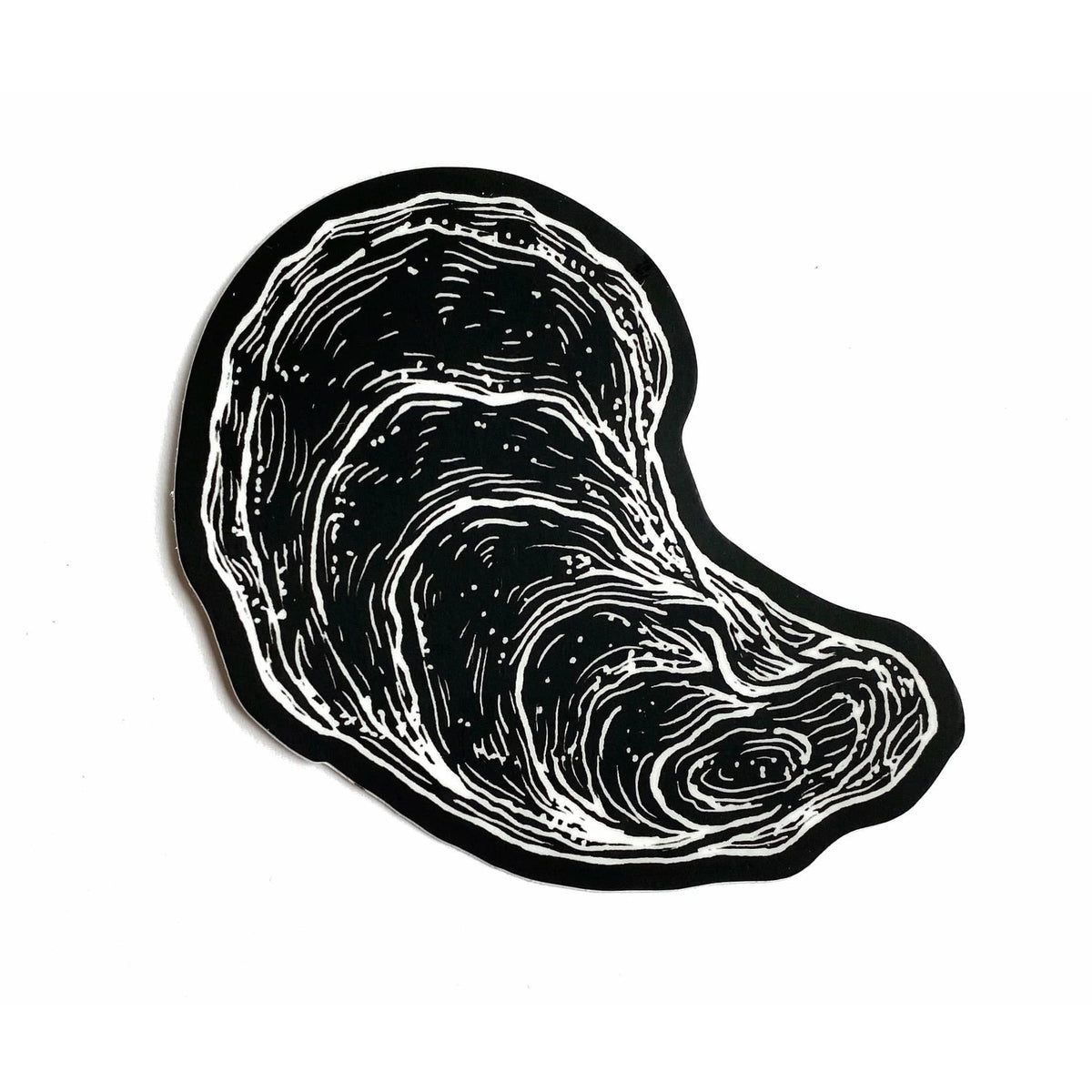 A black and white drawing of an Oyster Sticker by The Wild Wander.