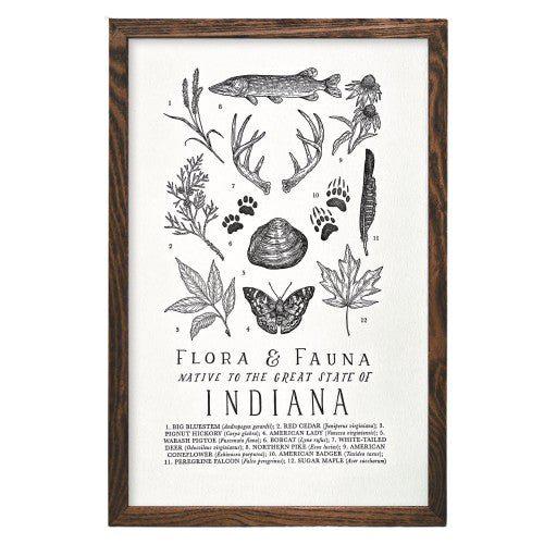 Indiana Field Guide Letterpress Print featuring flora and fauna from the regiona and indiana produced by The Wild Wander.