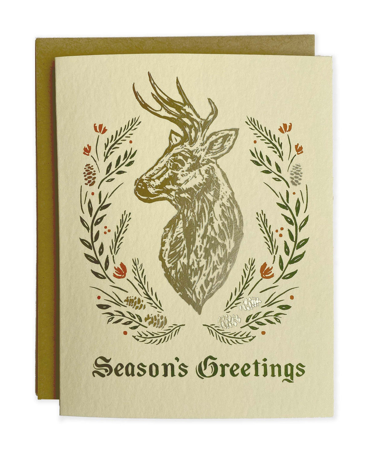 Season&#39;s Greetings Folk Deer Wreath Greeting Card The Wild Wander