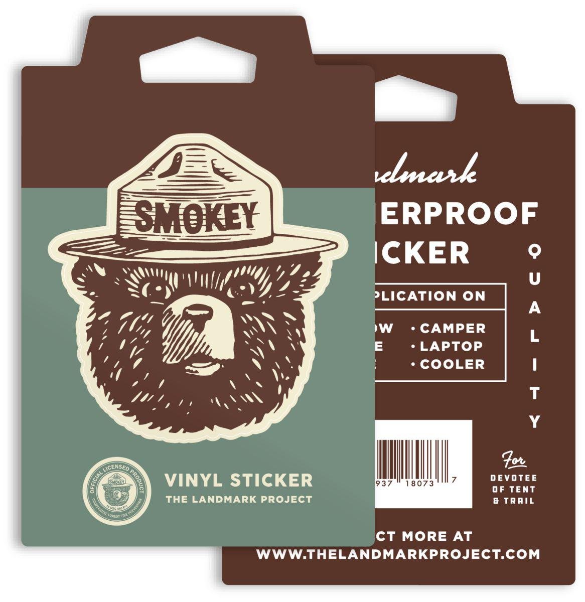 The Landmark Project&#39;s Smokey Logo Sticker is waterproof.