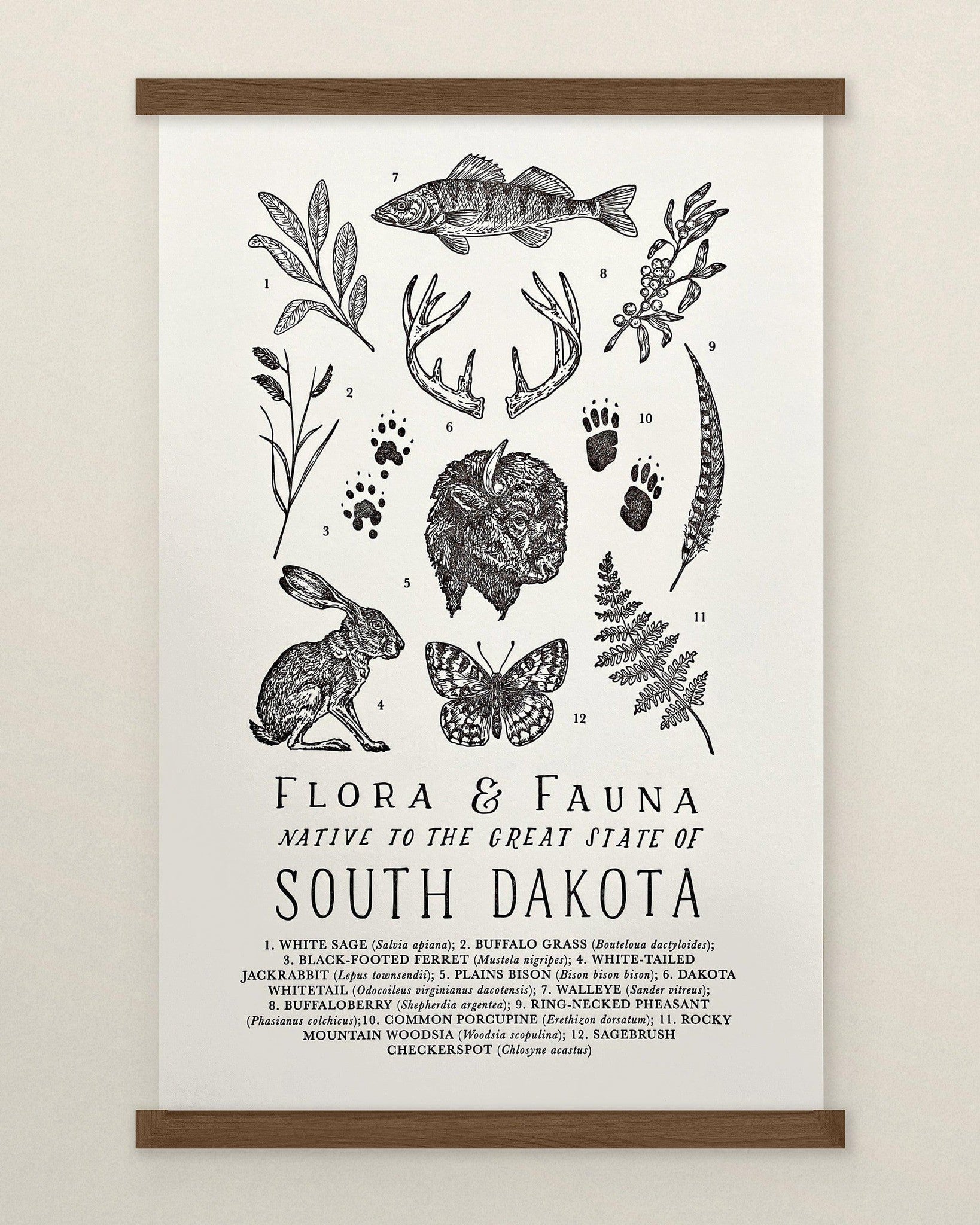 The Wild Wander South Dakota Field Guide Letterpress Print.
