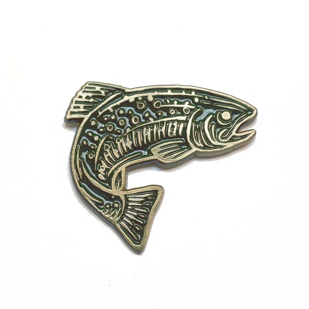 A Trout Enamel Pin with a pattern on it from The Wild Wander.