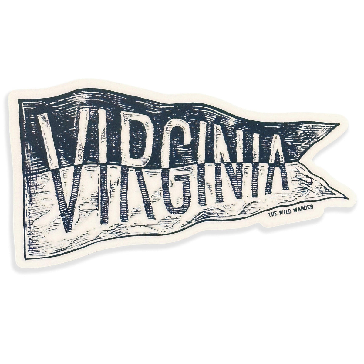 A Virginia Flag Sticker with the brand name The Wild Wander on it.