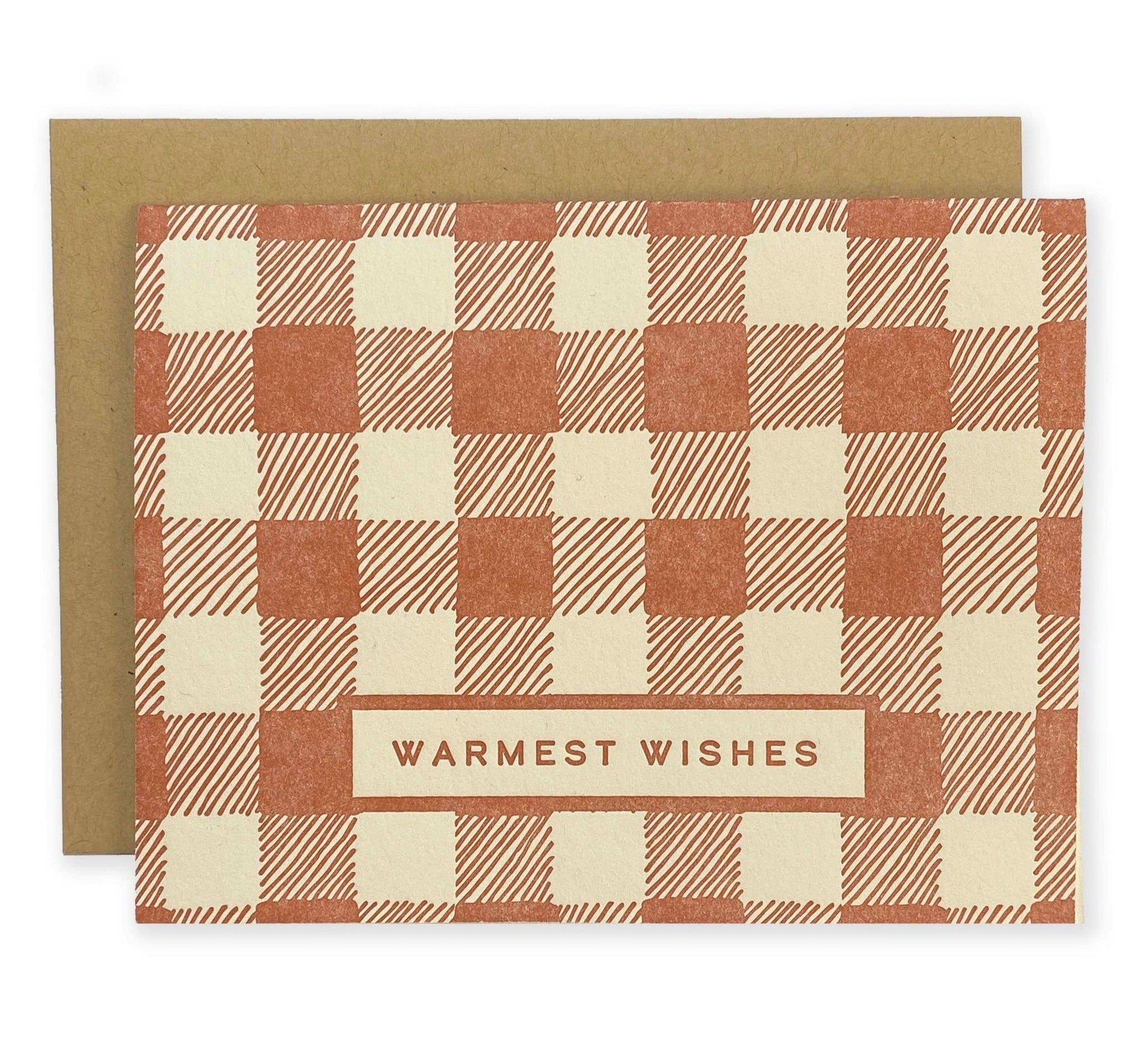 Warmest Wishes Buffalo Check Letterpress Greeting Card The Wild Wander